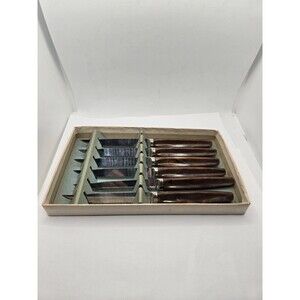 Sheffield England Stainless Steak Knives with Tortoise Bakelite Handles Set of 6